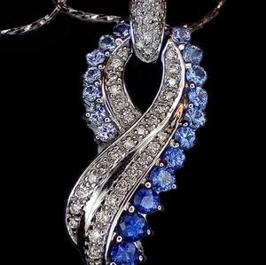 Blue Sapphire Diamond Necklace white gold new